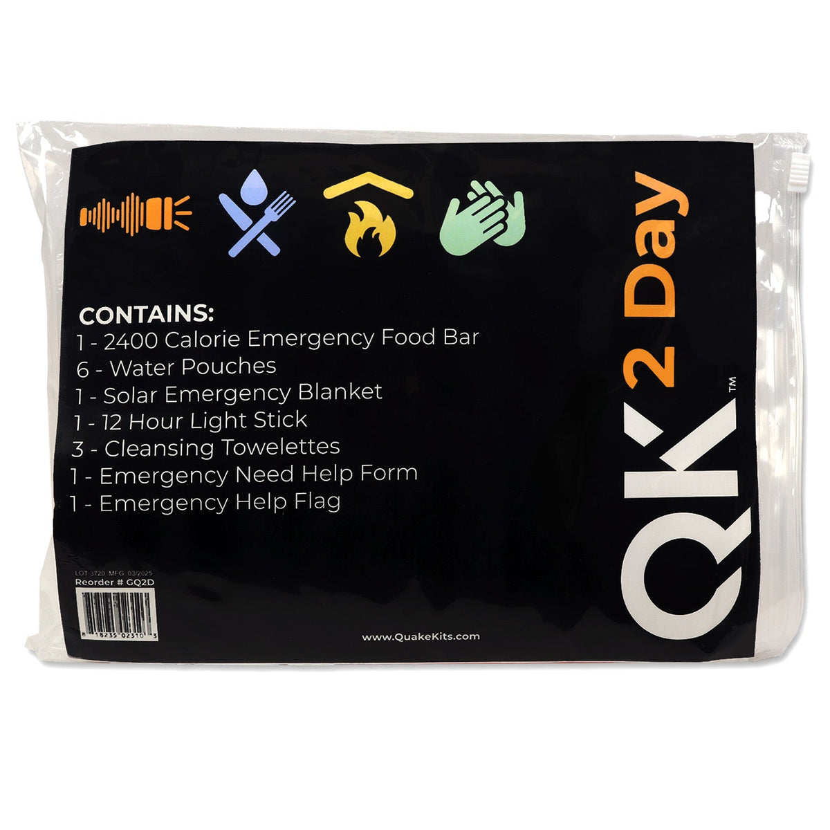 Quake Kits 2 Day Quick Grab Kit in Resealable Bag